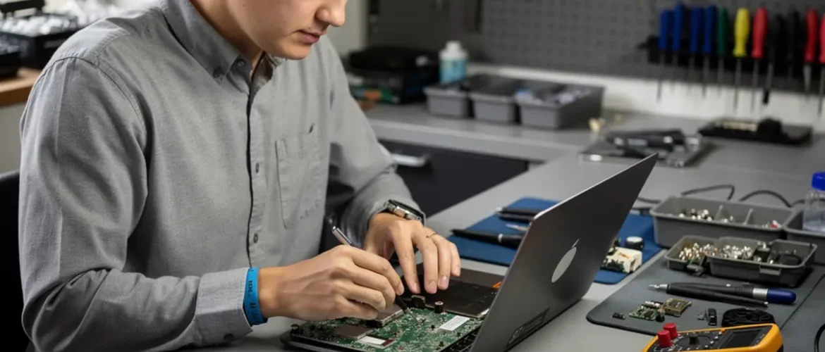 Phone repair training scene illustrating phone repair toolkit for beginners: 15 must-haves before your first repair with real devices, tools, and hands-on learning context