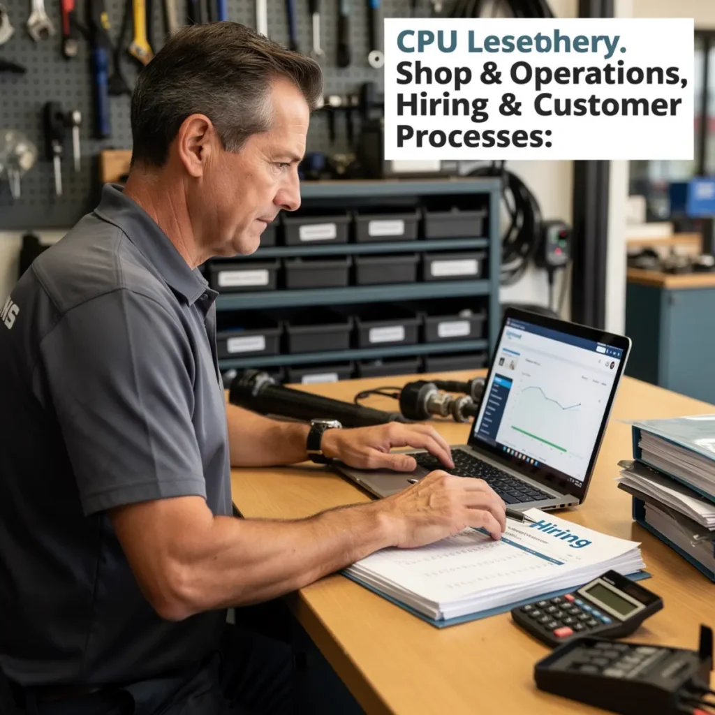Small phone repair business scene illustrating upsells that don't annoy phone repair customers with practical shop tools and business context